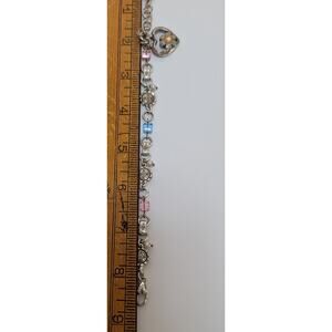 Brighton Flower Charm Bracelet 7.5in Silver Tone Pink Blue Beads